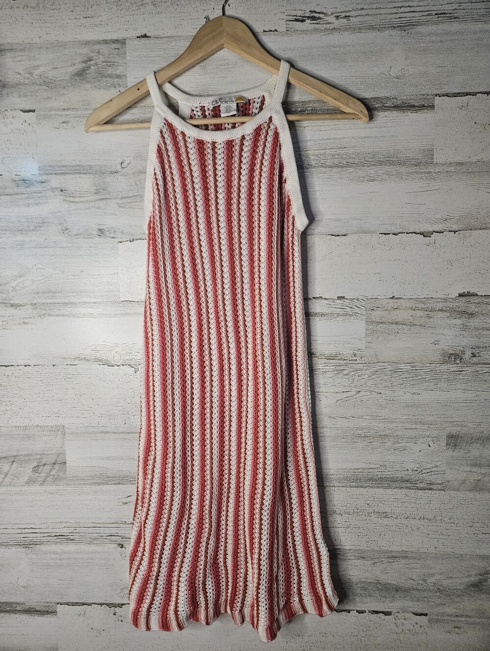 C&C California Knit Open Weave Pink White Coverup Beach BoHo XS EUC